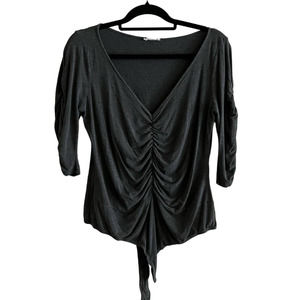 Body Suit Gathered Ruched 3/4 Sleeves Gray Solid Women's Medium